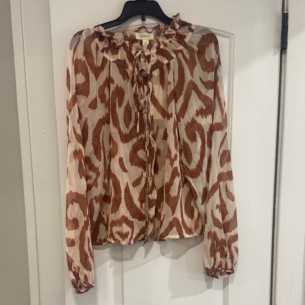 Zara Brown and Cream Patterned Blouse